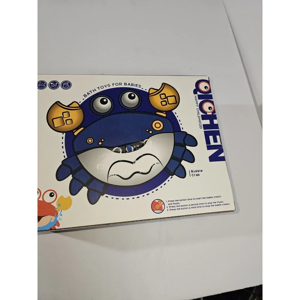 Qichen Musical Crab Bubble Machine Maker Baby Kid Bath Tub Toy, Blue